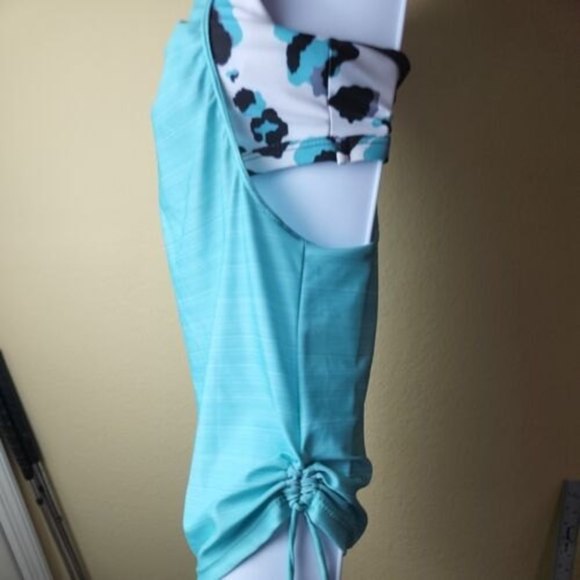 She Show Double Yoga Tank Top Swim Top Swim‎ Top S animal print aqua racer back - Picture 2 of 11